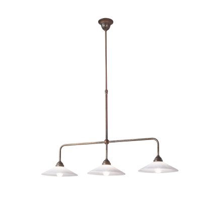 Il Fanale Tabia, závěsné svítidlo z mosazi a bílé skla, 3x15W LED E27, šířka 113cm