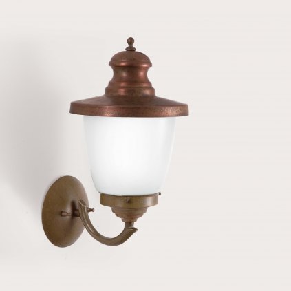 Il Fanale Venezia, venkovní nástěnná lampa, 1x57W E27, mosaz/měď, bílé sklo, výška 40cm, IP44