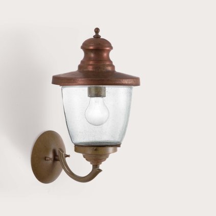 Il Fanale Venezia, venkovní nástěnná lampa, 1x57W E27, mosaz/měď, bublinkové sklo, výška 40cm, IP44