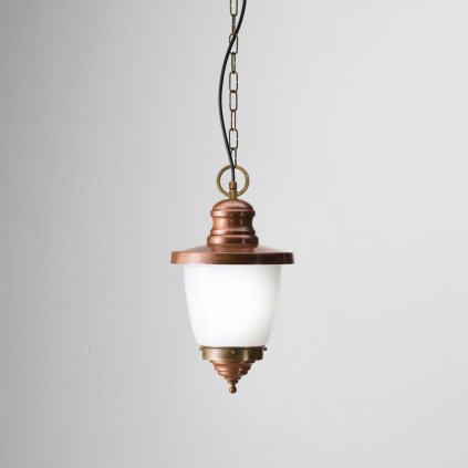 Il Fanale Venezia, venkovní závěsná lampa, 1x57W E27, mosaz, bílé sklo, výška 40cm, IP23