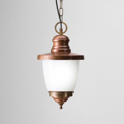 Il Fanale Venezia, venkovní závěsná lampa, 1x57W E27, mosaz, bílé sklo, výška 47cm, IP23