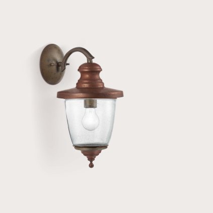 Il Fanale Venezia, venkovní nástěnná lampa, 1x57W E27, mosaz/měď, bublinkové sklo, výška 40cm, IP44