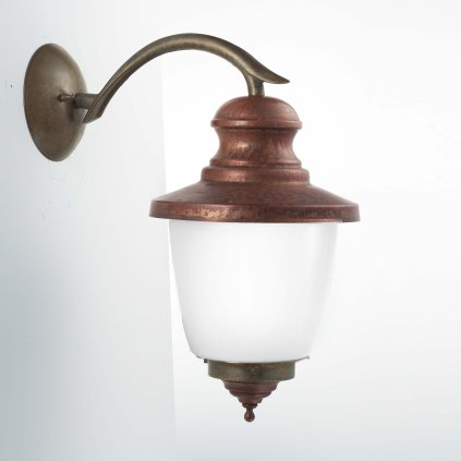Il Fanale Venezia, venkovní nástěnná lampa, 1x57W E27, mosaz/měď, bílé sklo, výška 49cm, IP44