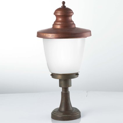 Il Fanale Venezia, venkovní stojanová lampa, 1x57W E27, mosaz, bílé sklo, výška 47cm, IP44