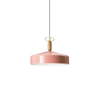 Il Fanale Bon Ton, růžové závěsné svítidlo s prvky dřeva a mosazi, 1x15W LED E27, prům. 45cm