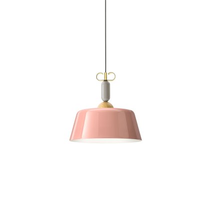 Il Fanale Bon Ton, růžové závěsné svítidlo s prvky dřeva a mosazi, 1x15W LED E27, prům. 40cm