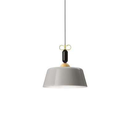 Il Fanale Bon Ton, šedé závěsné svítidlo s dřevěnými a mosaznými prvky, 1x15W LED E27, prům. 40cm