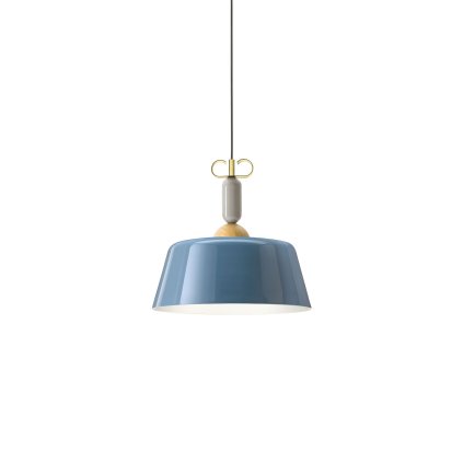Il Fanale Bon Ton, modré závěsné svítidlo s prvky dřeva a mosazi, 1x15W LED E27, prům. 40cm