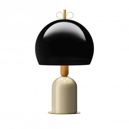 Il Fanale Bon Ton, stolní lampa z mosazi, dřeva, béžová základna, černé stínítko, 3x30W E14, výška 61,1cm