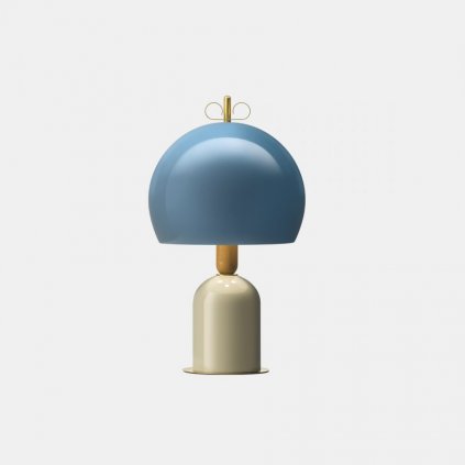 Il Fanale Bon Ton, stolní lampa z mosazi, dřeva, béžová základna, modré stínítko, 3x30W E14, výška 61,1cm