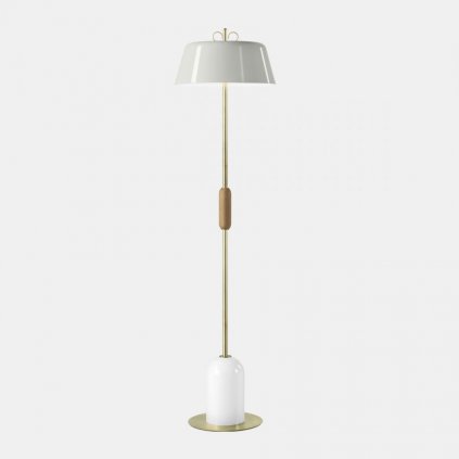 Il Fanale Bon Ton, stojací lampa z mosazi a dřeva, bílá základna, šedé stínítko, 3x30W E14, výška 155,7cm