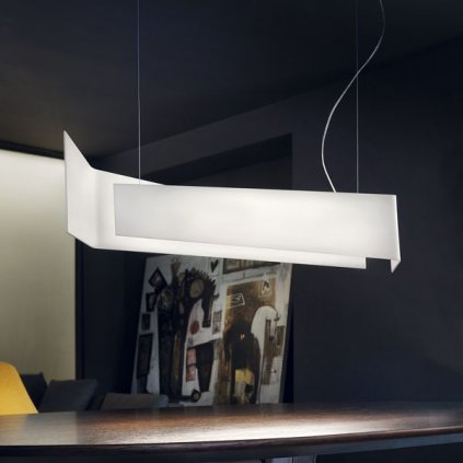Quadrifoglio Group Sveva, designové svítidlo nad jídelní stůl z bílého kovu, 40W LED 3000K stmívatelné DALI, délka 105cm