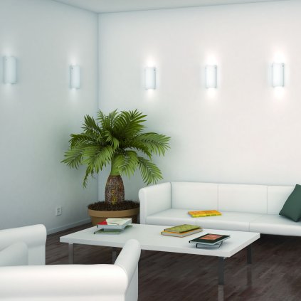 Lucis Maia, nástěnné svítidlo z bílého, trojvrstvého skla, 2×60W E14, výška 30cm