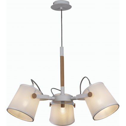 Mantra Nordica II, závěsné svítidlo španělského výrobce, 3x23W E27,kov-bílá/dřevo, stínítko z bílé textilie, prům. 67cm