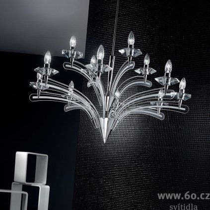 Metal Lux Icaro, závěsné svítidlo 12xE14, chrom/křišťálové sklo, průměr 100cm