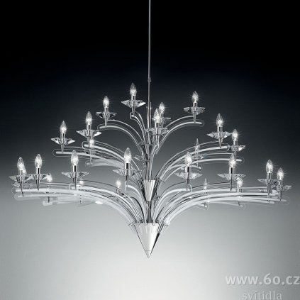 Metal Lux Icaro, závěsné svítidlo 28xE14, chrom/křišťálové sklo, průměr 150cm