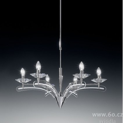 Metal Lux Icaro, závěsné svítidlo 6xE14, chrom/křišťálové sklo, průměr 70cm