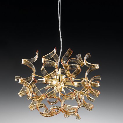 Metal Lux Astro Amber, ambrové designové závěsné svítidlo v průměru 40cm, 3x40W, ambrové sklo, zlato 24K
