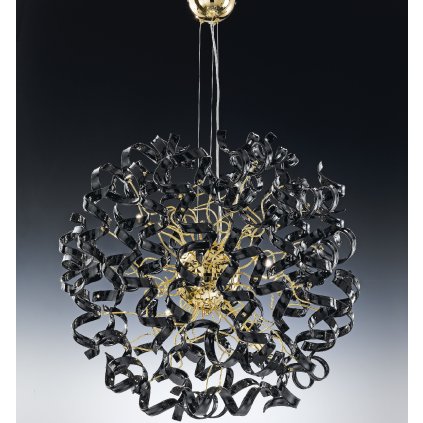 Metal Lux Astro Black, designové závěsné svítidlo v průměru 80cm, 8x40W, černé sklo, zlato 24K