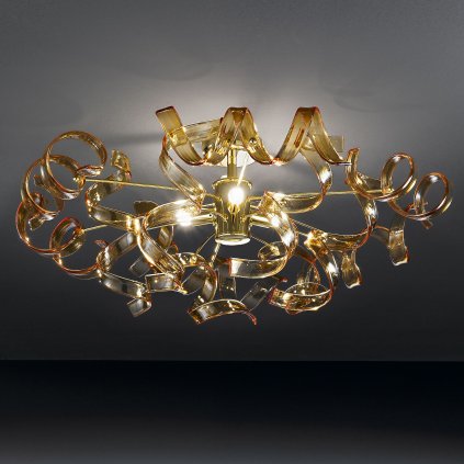 Metal Lux Astro Amber, stropní designové svítidlo v průměru 60cm, 3x40W, ambrové sklo, zlato 24K