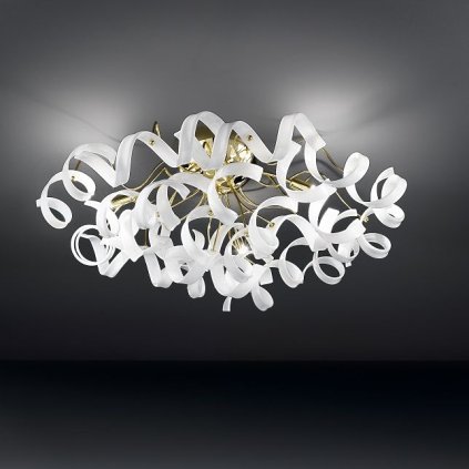 Metal Lux Astro White, stropní designové svítidlo v průměru 80cm, 6x40W, bílé sklo, zlato 24K