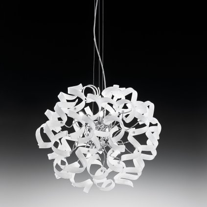 Metal Lux Astro White, bílé designové závěsné svítidlo v průměru 50cm, 6x40W, bílé sklo, chrom