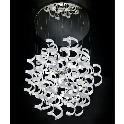 Metal Lux Astro White, designové závěsné svítidlo v průměru 70cm, 6x60W, bílé sklo, chrom