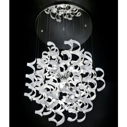 Metal Lux Astro White, designové závěsné svítidlo v průměru 70cm, 6x60W, bílé sklo, chrom