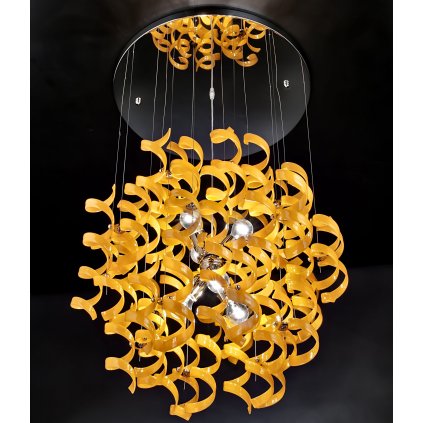Metal Lux Astro Orange, designové závěsné svítidlo v průměru 70cm, 6x60W, žluté sklo, chrom