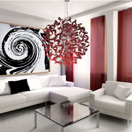 Metal Lux Astro Cherry, designové závěsné svítidlo v průměru 80cm, 8x40W, červené sklo, chrom