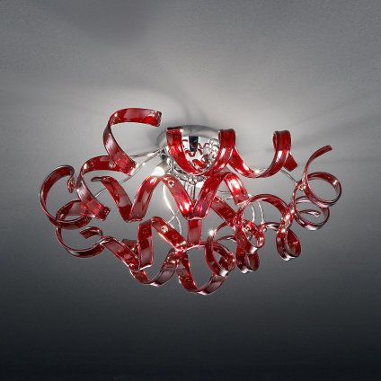 Metal Lux Astro Cherry, stropní designové svítidlo v průměru 50cm, 3x40W, červené sklo, chrom