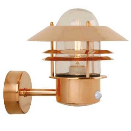 Nordlux Blokhus Up Sensor, venkovní nástěnné svítidlo v severském designu se senzorem, 1xE27 max 60W, měď, výška 23cm, IP54