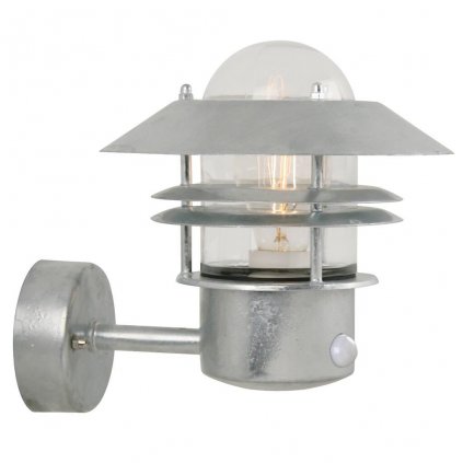 Nordlux Blokhus Up Sensor, venkovní nástěnné svítidlo v severském designu se senzorem, 1xE27 max 60W, galvanizované, výška 23cm, IP54