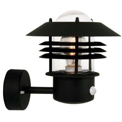 Nordlux Vejers Sensor, venkovní nástěnné svítidlo, 1xE27 max 60W, kov, černá, IP54, výška 23cm