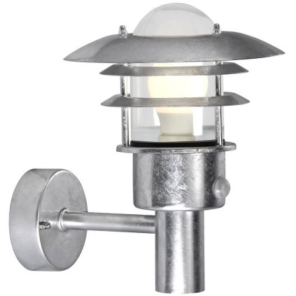 Nordlux Lønstrup 22 Sensor, venkovní nástěnné svítidlo, 1xE27 max 60W, pokovená, IP44, výška 27cm