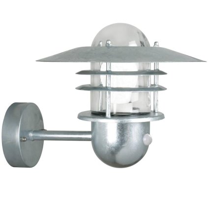 Nordlux Agger Sensor, venkovní nástěnné svítidlo, 1xE27 max 60W, kov, pokovená, IP54, průměr 31cm