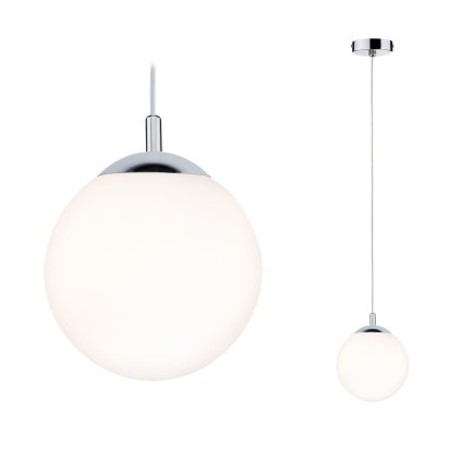 Paulmann Globe, závěsné svítidlo v kombinaci bílého skla a chromu s IP44, 1x20W E27, prům. 20cm
