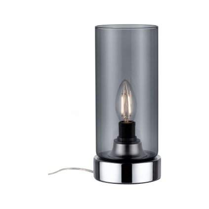 Paulmann Pinja, stolní dotyková lampa, 1x40W, chrom, kouřové stínítko, 24cm
