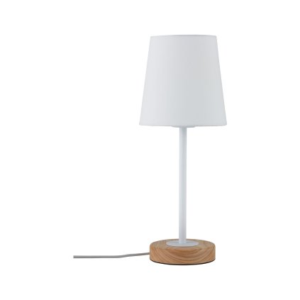 Paulmann Neordic Stellan, stolní lampička ze dřeva, kovu a bílé látky, 1x20W LED E27, výška 40cm