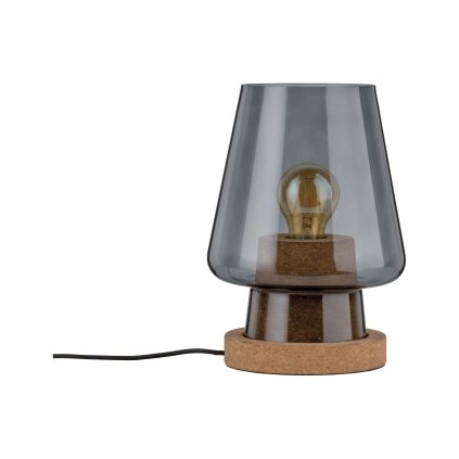 Paulmann Iben, stolní lampa z korku a kouřového skla, 1x20W E27, výška 25,5cm