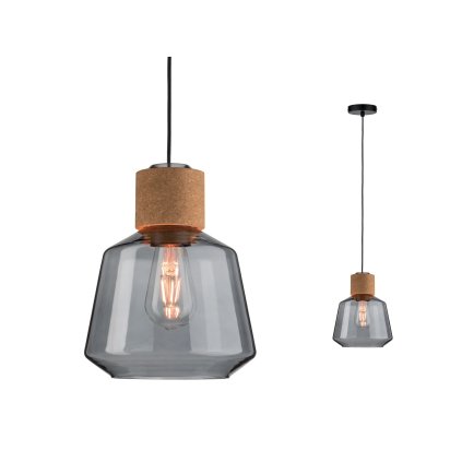 Paulmann Elia, závěsné svítidlo z korku a kouřového skla, 1x20W E27, prům. 20,8cm