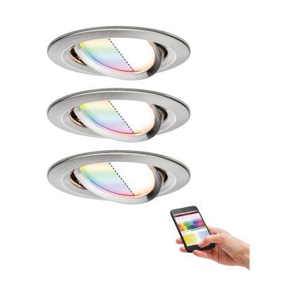 Paulmann ZigBee LED Nova Plus Coin, sada zapuštěných bodovek 3x3.5W RGBW kartáčovaný hliník