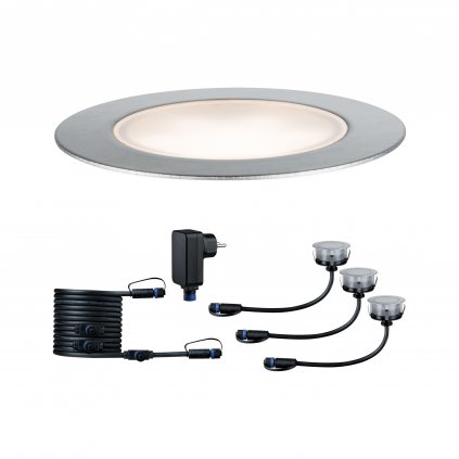 Paulmann Plug&Shine Floor Eco, základní set zápustných svítidel do terasy 3x1W LED 3000K stmívatelné, stříbrná, IP65