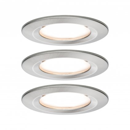Paulmann Premium LED Slim Coin Satin, zápustná bodovka 3x6,8W LED 2700K stmívatelná, kartáčovaný kov, prům. 7,8cm, IP44