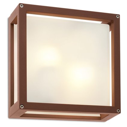 Redo Brick Glass venkovní rezavě hnědé nástěnné/stropní svítidlo 2xE27, rozměr 25x25cm IP54
