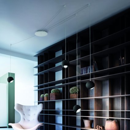Lodes Spider, černé závěsné svítidlo se směrováním světla, 7W LED 2700K stmívatelné, prům. 13cm