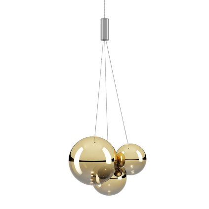 Lodes Random, závěs ze zlatého foukaného skla, 3x1W LED 2700K, šířka 29cm
