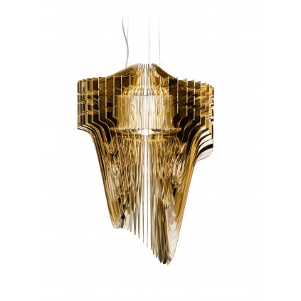 Slamp Aria S gold, závěsný světelný objekt od Zaha Hadid, 2x E27 + 7W LED, délka 75cm