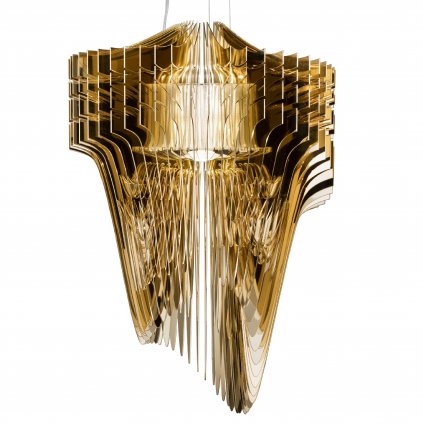 Slamp Aria L gold, závěsný světelný objekt od Zaha Hadid, 4x E27 + 11W LED, délka 115cm