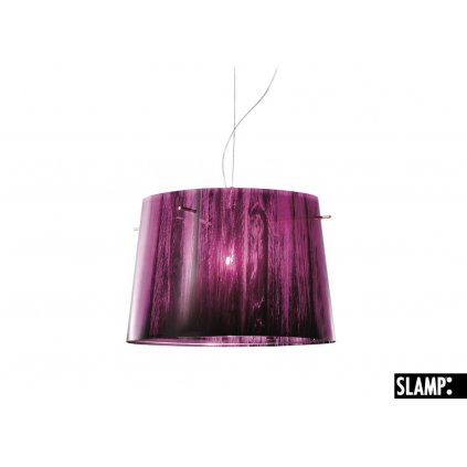 Slamp Woody, designové závěsné svítidlo s fialovo-černým stínítkem v dekoru dřeva, 1x100W, prům. 37cm